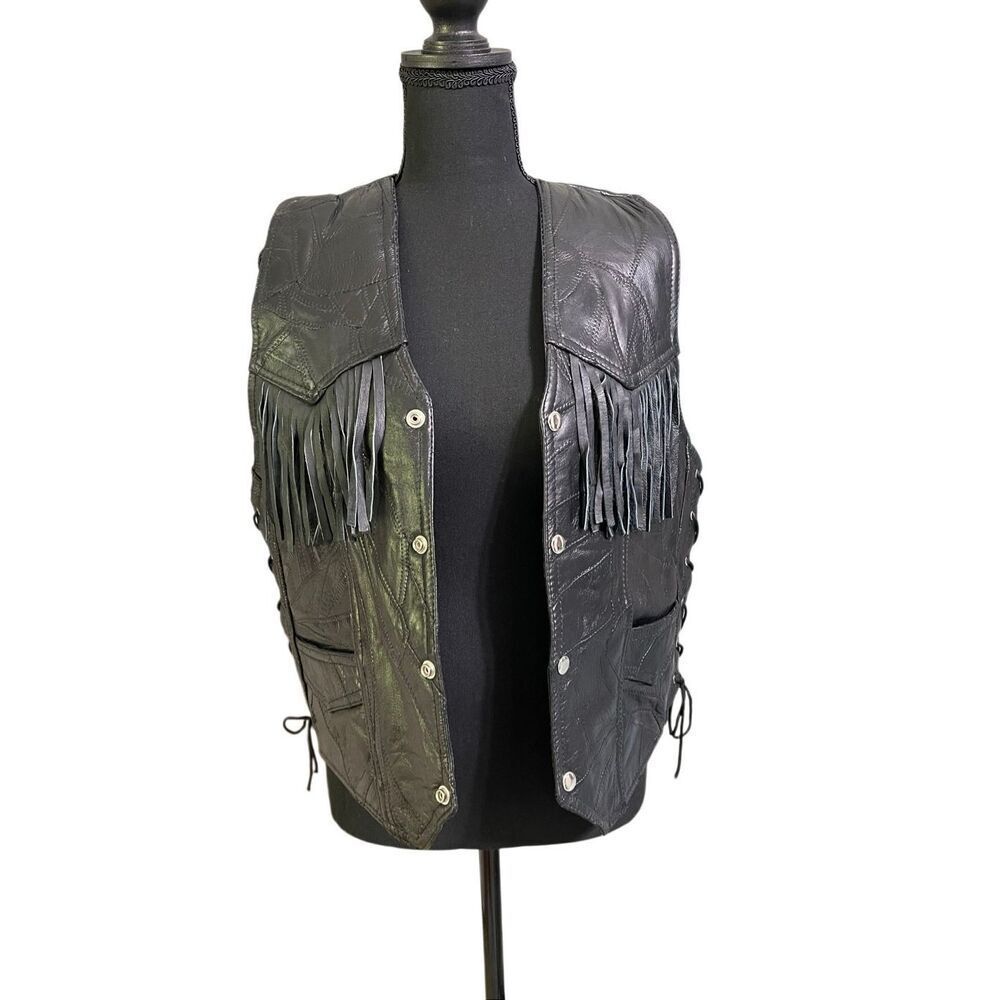 Navarre Leather Co Ladies Italian Stone Design Genuine Buffalo Leather Fringed B